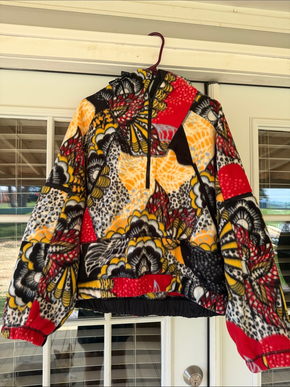 FP Colorful Patterned Fleece Pullover Hoodie - Red, Yellow, Black